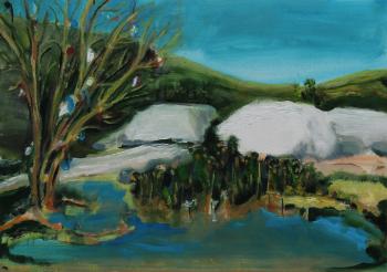 Rag Tree, Slag heaps and Holy Well Glendasan | Oil on canvas 30 x 40 cm 2023 | Judy Carroll Deeley